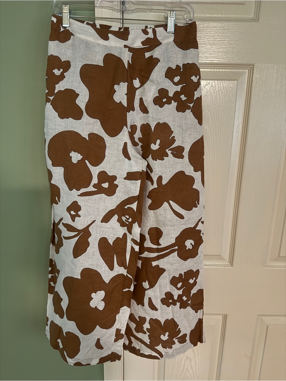 Magashoni Brown and White Floral Wide-Leg Linen Pants